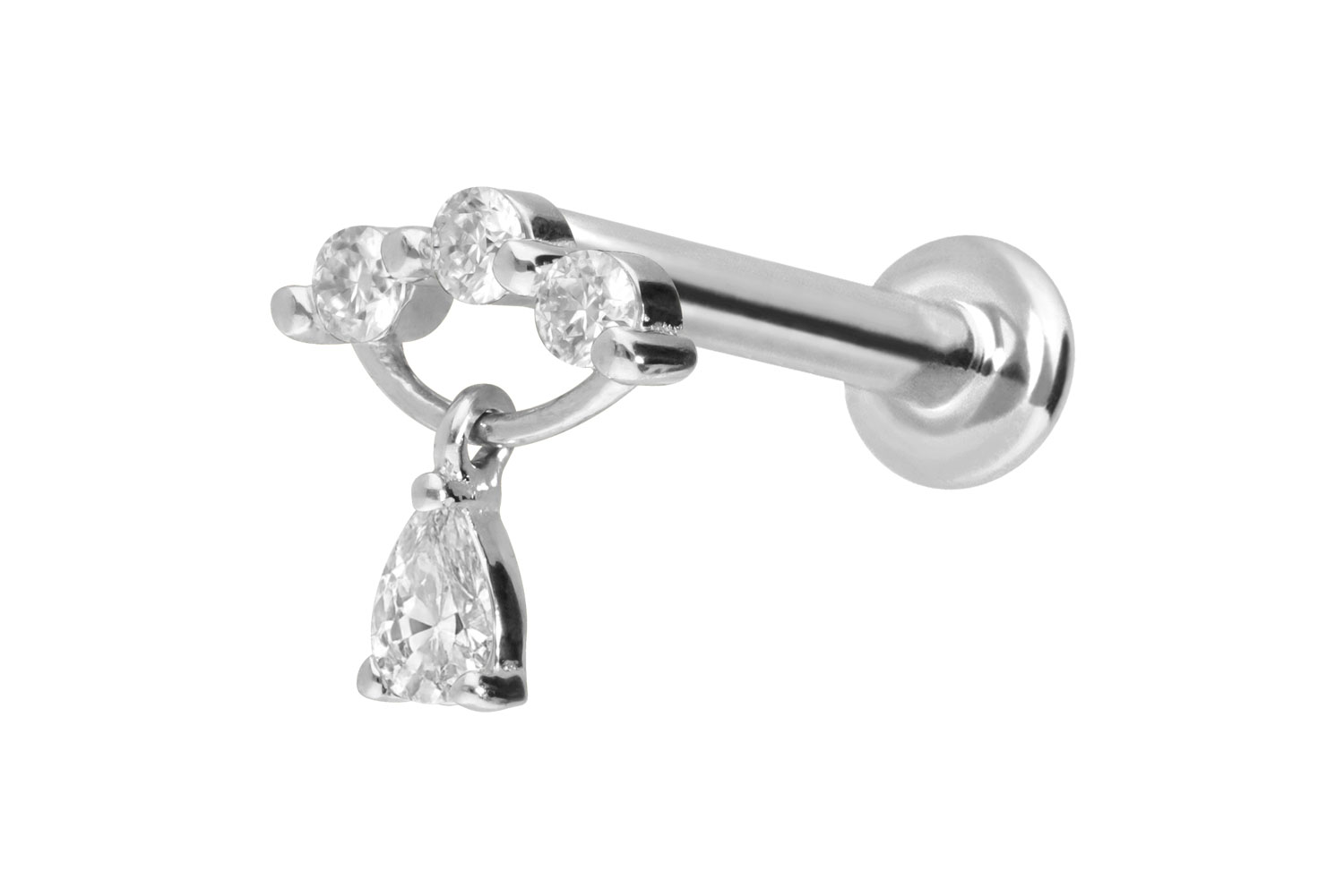 14 Karat Gold Labret Piercing mit Innengewinde MOISSANIT-BOGEN + MOISSANIT-TROPFEN